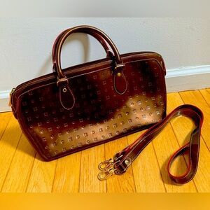 Arcadia Italian handbag Bronze Patent Leather  zip top shoulder strap satchel